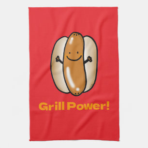 Grilling Hot Dog Cartoon Kitchen Towel