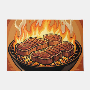 Grilling Steaks BBQ Flames Doormat