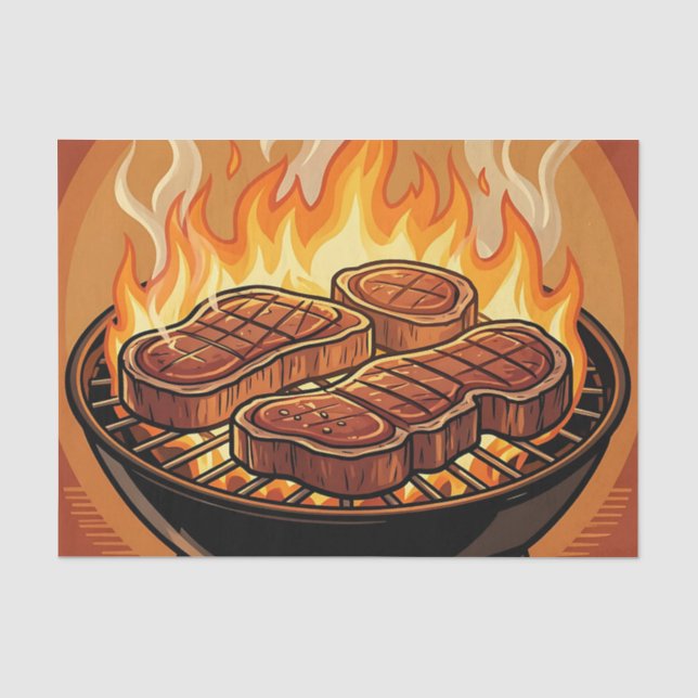 Grilling Steaks BBQ Flames Tissue Paper (Front)