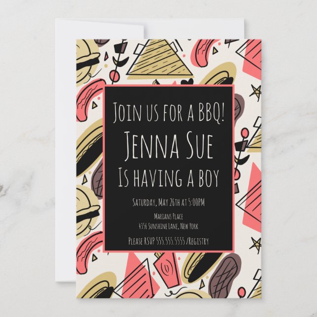 Grilling Summer BBQ Doodles Baby Shower (Front)