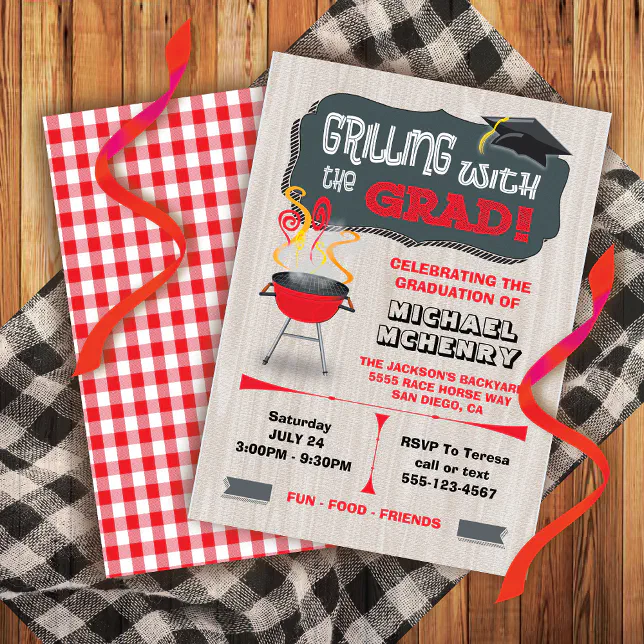 Grilling with Grad BBQ Graduation Party Invitation Zazzle