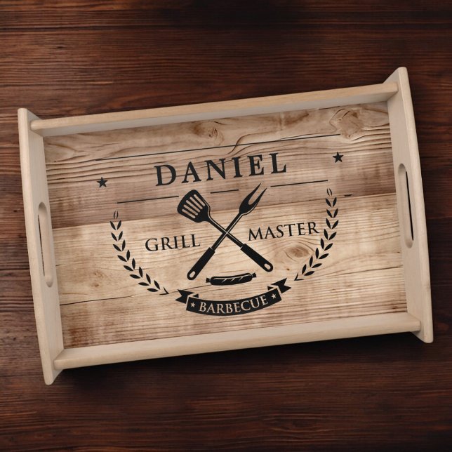 Grillmaster BBQ Rustic Dark Wood Print Serving Tray (Creator Uploaded)