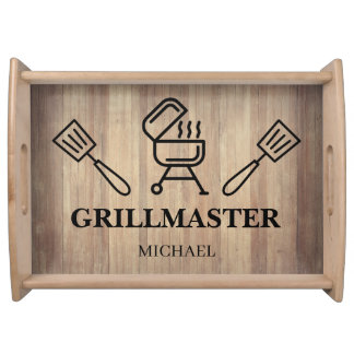Grillmaster Custom Rustic Wood Boyfriend Gift Serving Tray