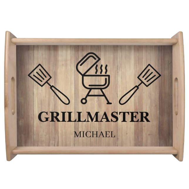 Grillmaster Custom Rustic Wood Boyfriend Gift  Serving Tray (Front)