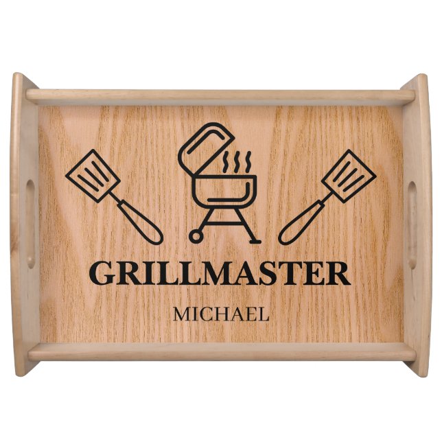 Grillmaster Custom Rustic Wood Farmhouse Serving Tray (Front)
