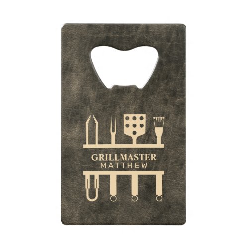 Grillmaster faux leather classic custom name  credit card bottle opener