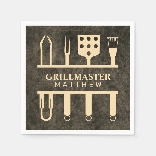 Grillmaster Faux Leather Name Classic BBQ Tools Napkins