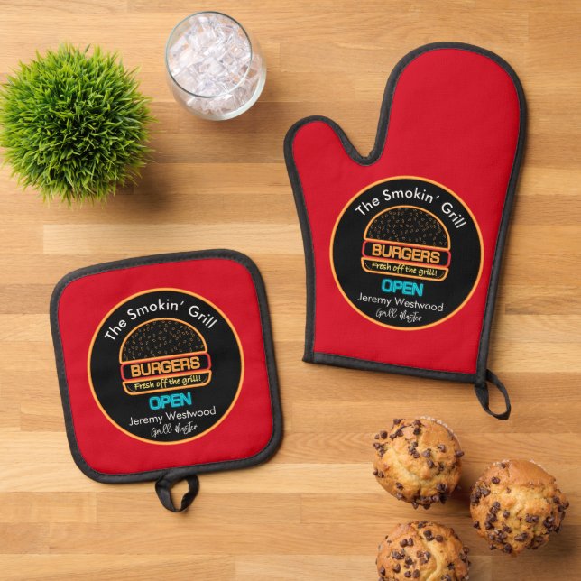 Grillmaster Grilling BBQ Oven Mitt & Pot Holder Set (Top Down)
