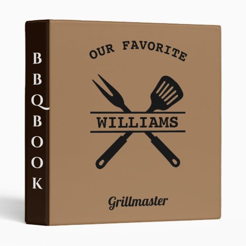grillmaster Personalized script Cookbook elegant 3 Ring Binder