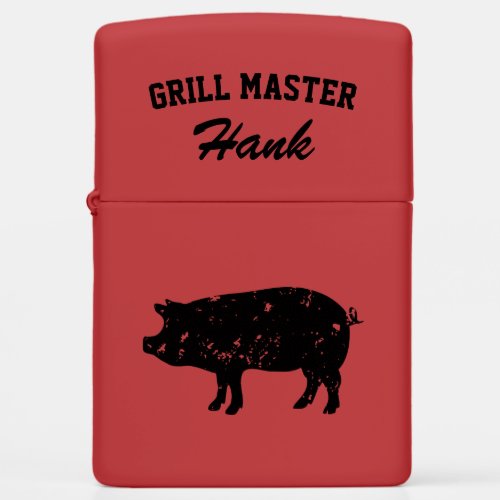 Grillmaster pig logo custom name BBQ gift idea Zippo Lighter