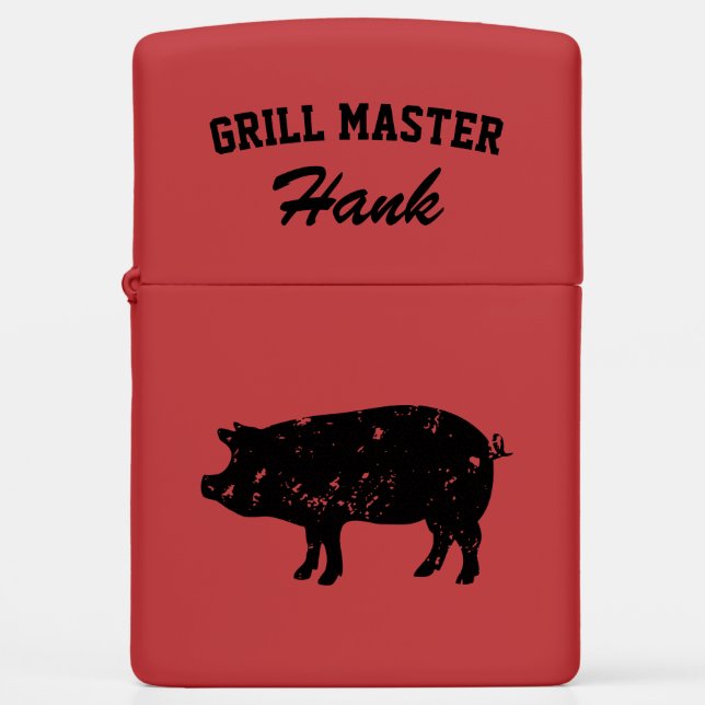Grillmaster pig logo custom name BBQ gift idea Zippo Lighter (Front)