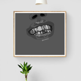 Grillz Aesthetic, Gold Grills (Grillz) teeth art Poster