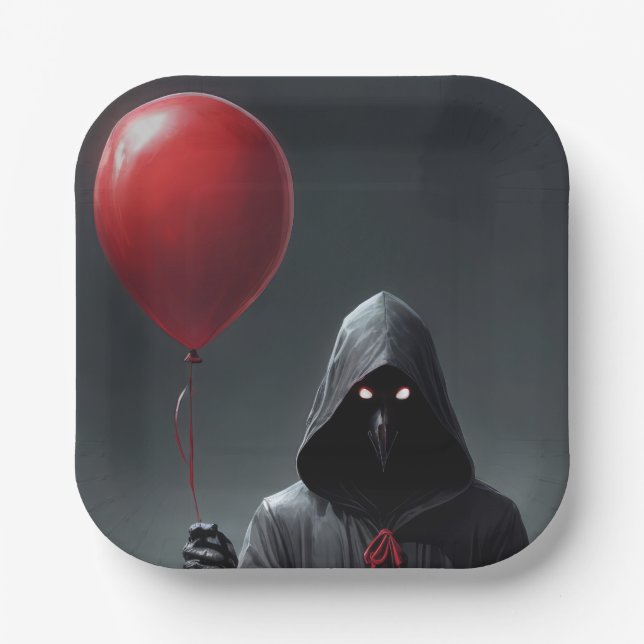 Grim Reaper and Red Balloon Paper Plates (Front)