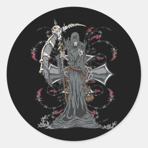 Grim Reaper Awaits Classic Round Sticker