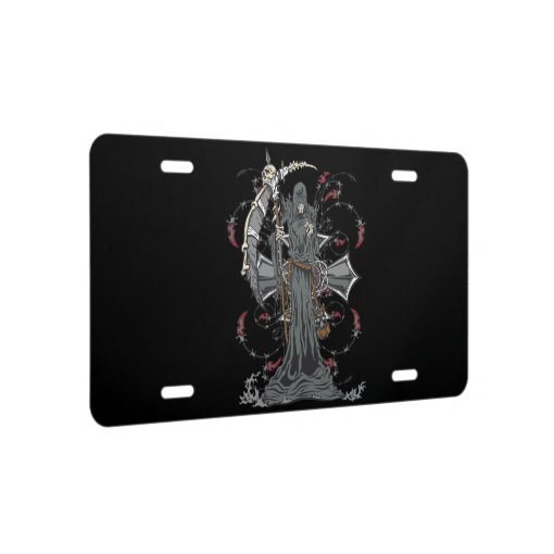 Grim Reaper Awaits Skull With Cross License Plate | Zazzle