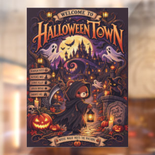Grim Reaper Bear Halloween Town Art Window Cling