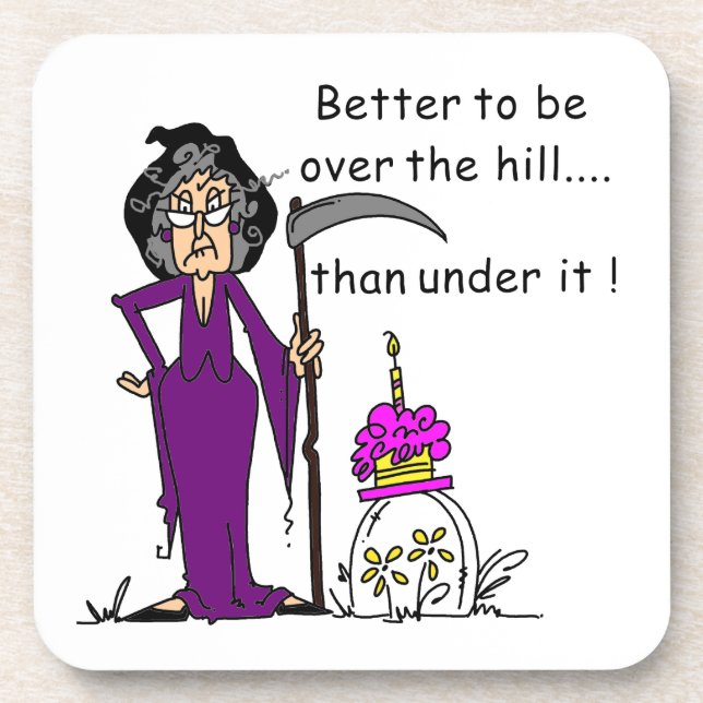 Grim Reaper Birthday Humor Drink Coaster (Front)