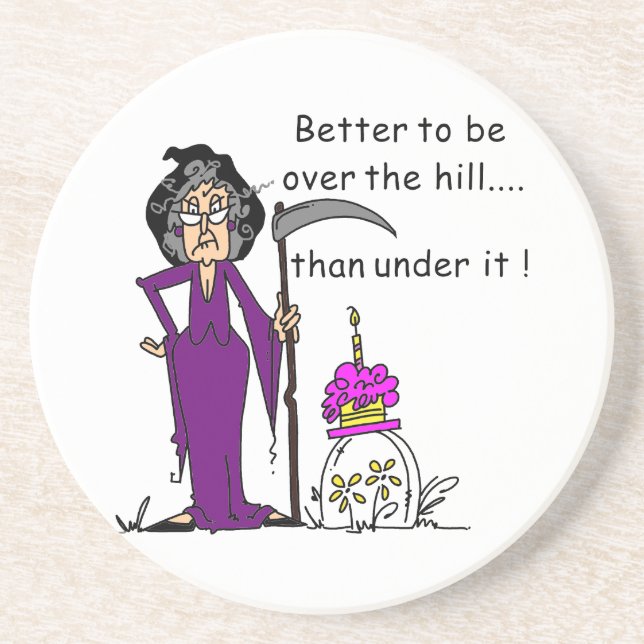 Grim Reaper Birthday Humor Drink Coaster (Front)