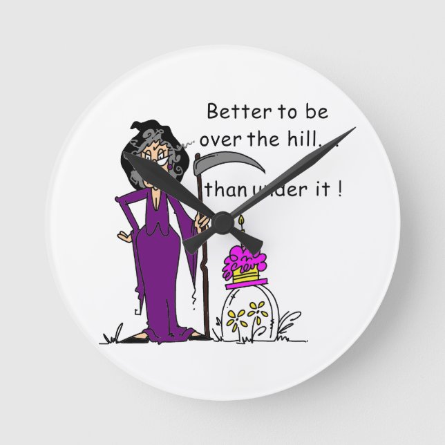 Grim Reaper Birthday Humor Round Clock (Front)
