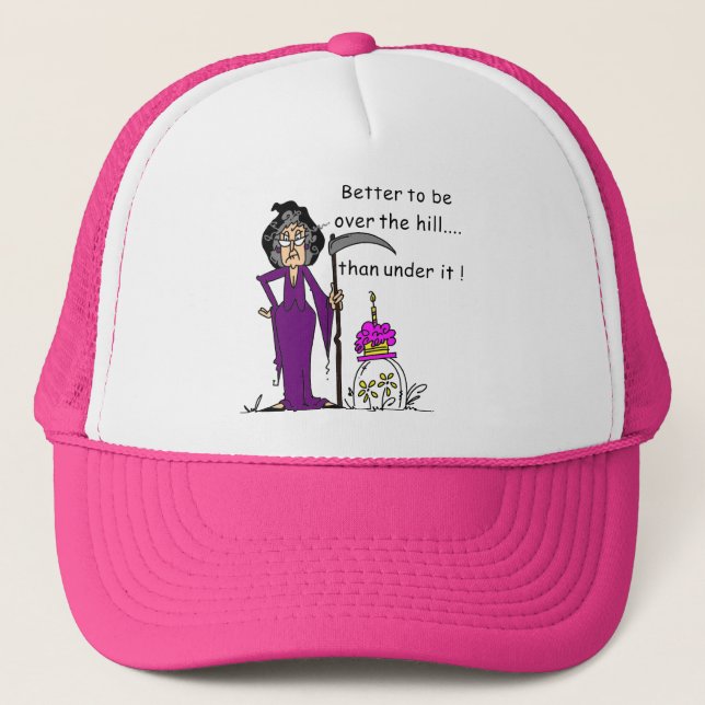Grim Reaper Birthday Humor Trucker Hat (Front)