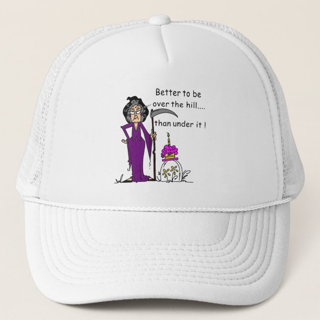 Grim Reaper Birthday Humor Trucker Hat (Front)