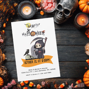 Grim Reaper Black Crow Graveyard Kids Halloween Invitation