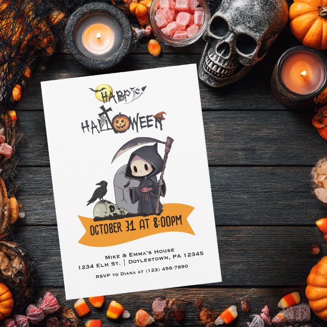Grim Reaper Black Crow Graveyard Kids Halloween Invitation (Creator Uploaded)