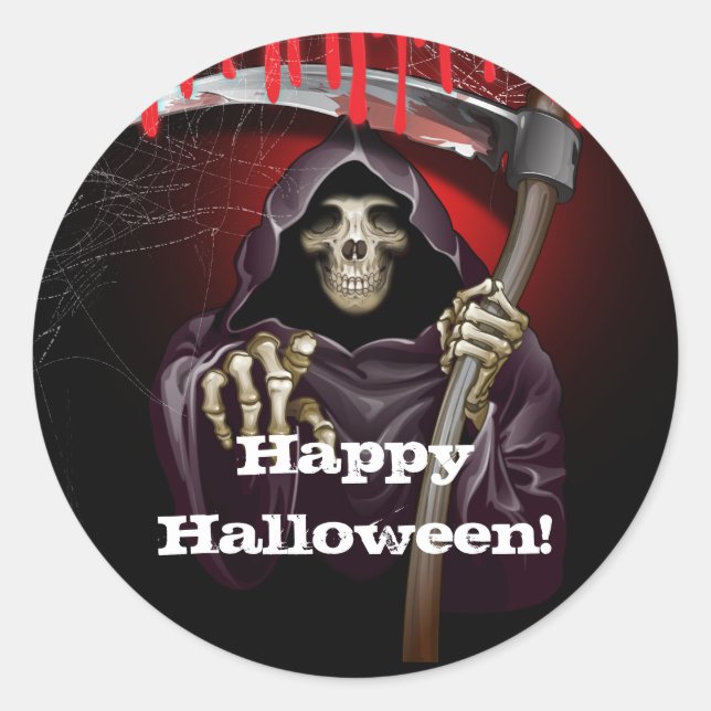 Grim Reaper Bloody Halloween Party Classic Round Sticker (Front)