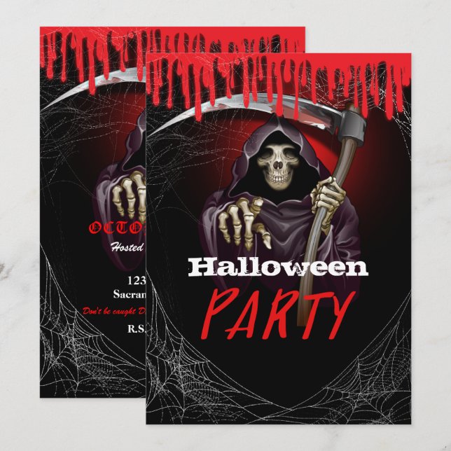 Grim Reaper Bloody Halloween Party Invitation (Front/Back)