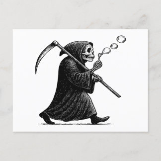Grim Reaper Blowing Bubbles Holiday Postcard