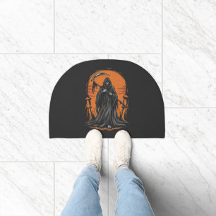 Grim Reaper Cartoon in Sunset Graveyard Doormat
