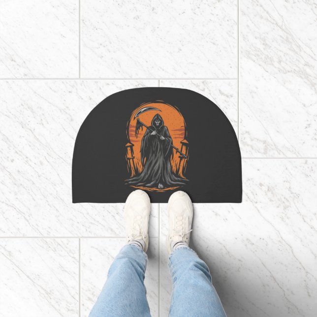 Grim Reaper Cartoon in Sunset Graveyard Doormat (Indoor)