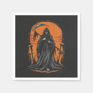 Grim Reaper Cartoon in Sunset Graveyard Napkins