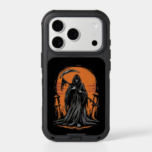 Grim Reaper Cartoon in Sunset Graveyard iPhone 17 Pro Case