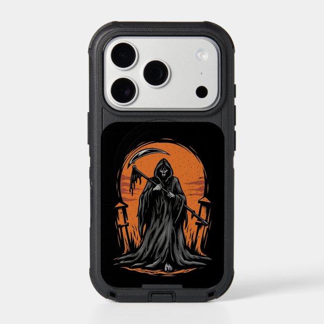 Grim Reaper Cartoon in Sunset Graveyard Otterbox iPhone Case (Back)