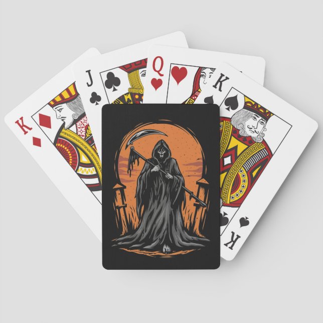 Grim Reaper Cartoon in Sunset Graveyard Poker Cards (Back)