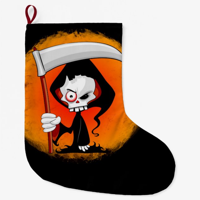 Grim Reaper Cartoon  Large Christmas Stocking (Front)