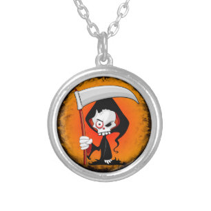 Grim Reaper Cartoon Silver Plated Necklace
