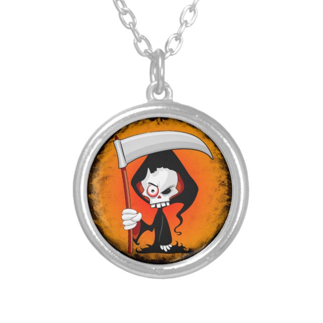 Grim Reaper Cartoon  Silver Plated Necklace (Front)