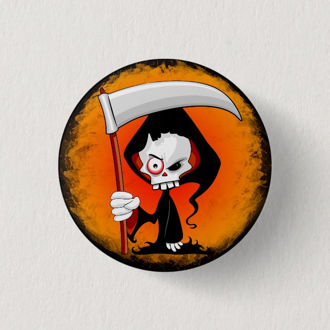 Grim Reaper Cartoon Water Bottle Button (Front)