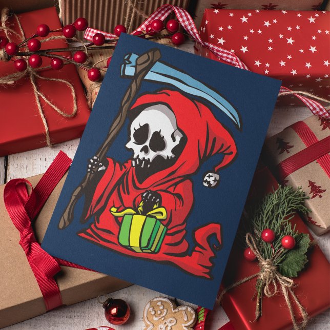 Grim Reaper Christmas Funny Goth Cute Spooky Holiday Card (Creator Uploaded)