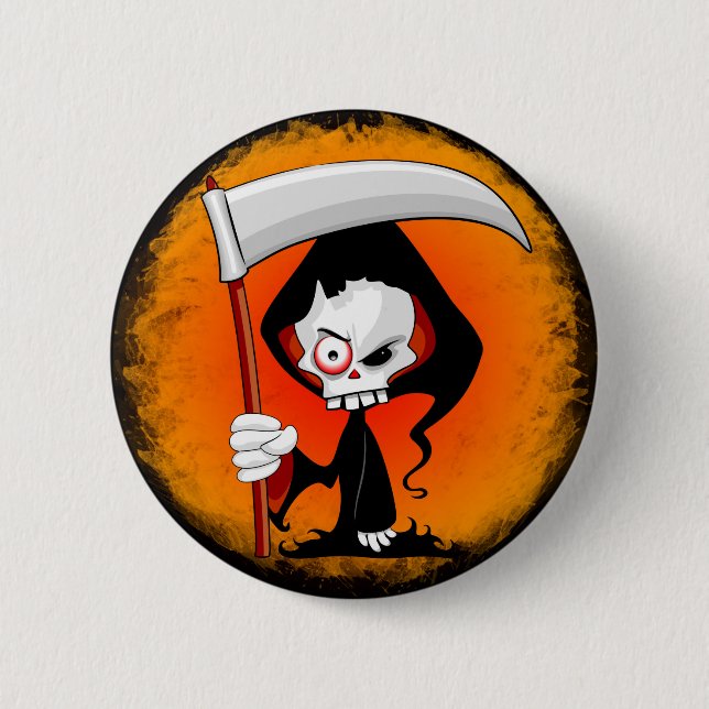 Grim Reaper Creepy Funny Cartoon Button (Front)