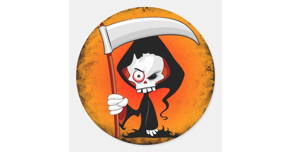 Grim Reaper Creepy Funny Cartoon Classic Round Sticker Zazzle Com