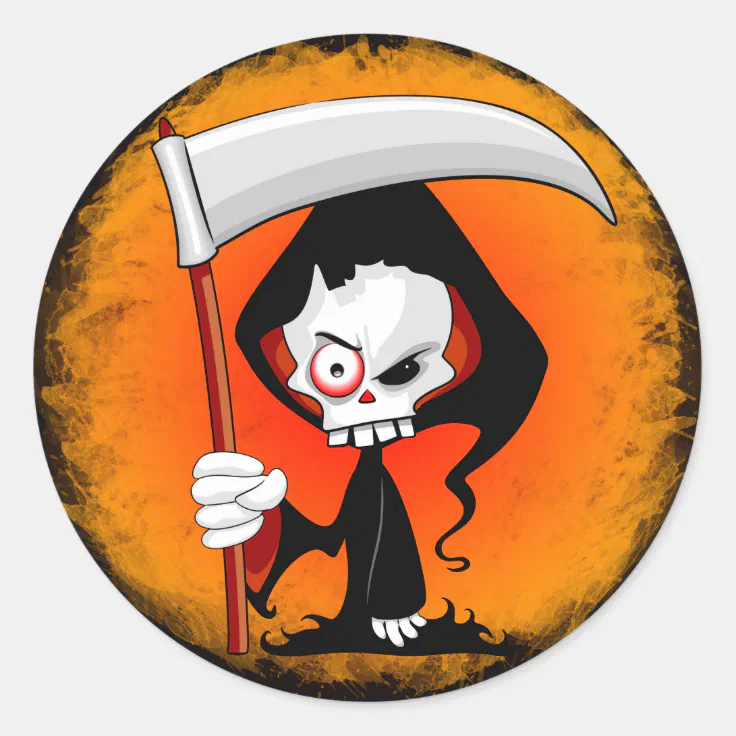 Grim Reaper Creepy Funny Cartoon Classic Round Sticker | Zazzle