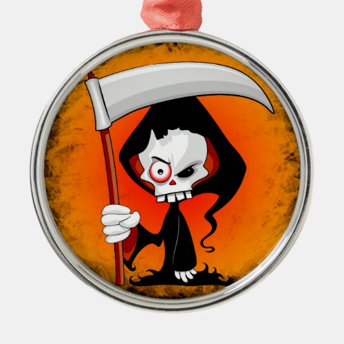 Grim Reaper Creepy Funny Cartoon Metal Ornament