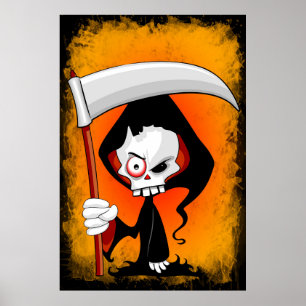 Grim Reaper Creepy Funny Cartoon Poster