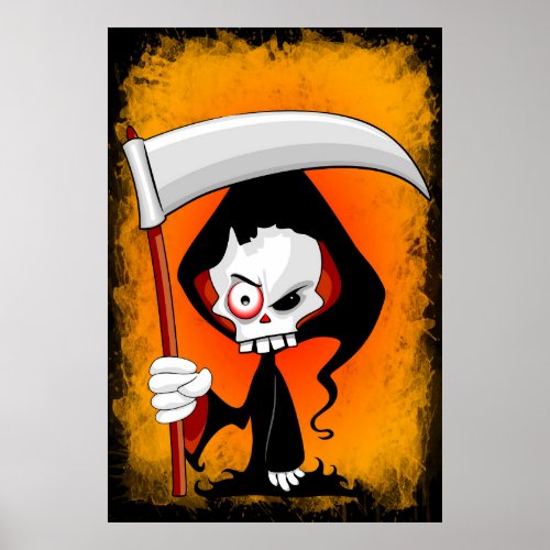 Grim Reaper Creepy Funny Cartoon Poster