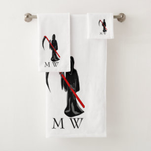 Grim Reaper Design Monogrammed Bath Towel Set