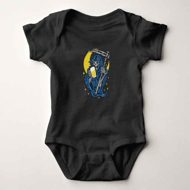Grim Reaper Drinking Beer Baby Bodysuit (Front)