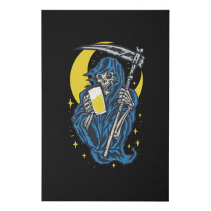 Grim Reaper Drinking Beer Faux Canvas Print